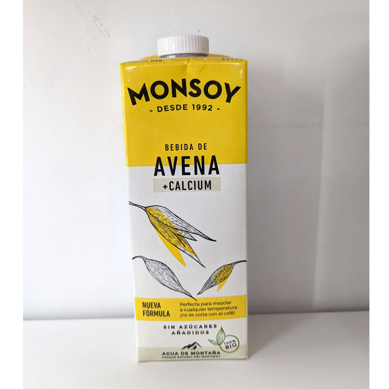 Bebida de avena con calcio bio " Monsoy",  1 litro.